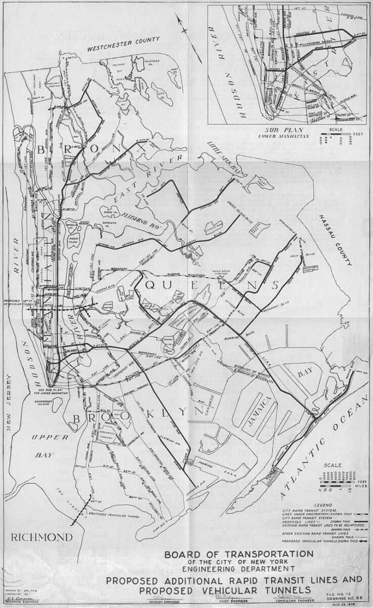 Linhas de metrô de Nova York em 1929. (Fonte: Wikimedia Commons/Reprodução)