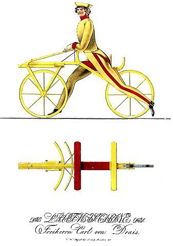 A história da bicicleta começa com a Draisiana, que não parece muito confortáve. (Fonte: WikimediaCommons/Reprodução)