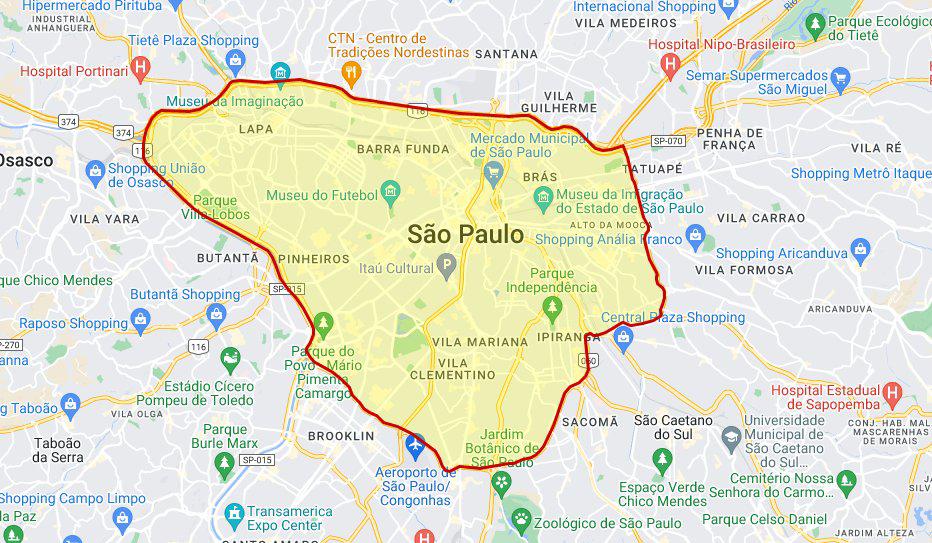 O rodízio na cidade de São Paulo acontece na região chamada Centro Expandido. (Fonte: Prefeitura de São Paulo/ Reprodução)
